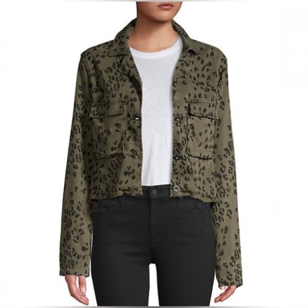 Bella Dahl Cropped Leopard Print Olive Green Army Jacket